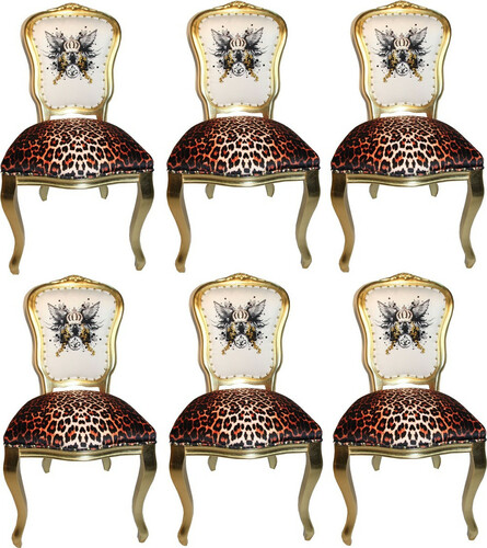 Pomp��s by Casa Padrino Luxus Barock Esszimmerst�hle Glitzerkrone & Engelsfl�gel Leopard / Wei� / Gold 50 x 60 x H.104 cm - Pomp��se Barock St�hle designed by Harald Gl��ckler - 6 Esszimmerst�hle