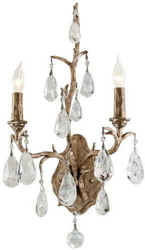 Casa Padrino Luxus Barock Doppel Wandleuchte Bronze 28 x 15,3 x H. 53,3 cm - Handgefertigte Schmiedeeisen Wandlampe mit edlen venezianischem Kristallglas Beh�ngen in Tropfenform