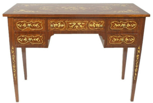 Casa Padrino Barock Schreibtisch Braun / Gold 120 x 60 x H. 80 cm - Handgefertigter Massivholz B�rotisch mit 5 Schubladen - B�ro M�bel im Barockstil