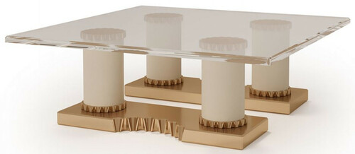 Casa Padrino Luxus Designer Couchtisch Creme / Bronzefarben 130 x 130 x H. 45 cm - Handgefertigter Wohnzimmertisch mit Glasplatte - Luxus Hotel M�bel - Made in Italy