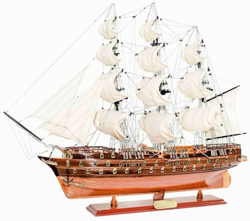 Casa Padrino Luxus Flaggschiff Napoleon mit Massivholz St�nder Braun 104 x 20 x H. 76 cm - Handgefertigt Deko Schiff Holzschiff Segelschiff Kriegsschiff Modellboot Modellschiff