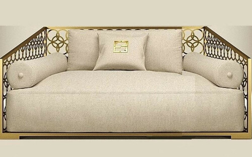 Casa Padrino Luxus 2er Sofa Elfenbeinfarben / Champagner-Gold 250 x 109 cm - Handgefertigtes Sofa mit Kissen - Wohnzimmer Sofa - Garten Sofa - Terrassen Sofa - Hotel M�bel - Luxus Qualit�t