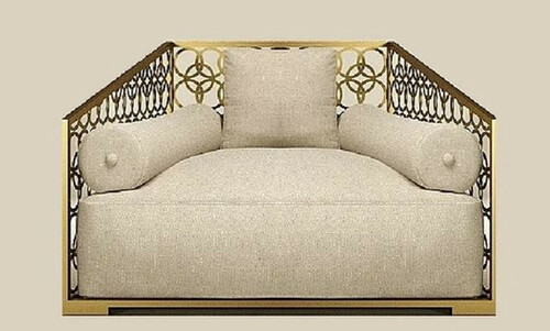 Casa Padrino Luxus Sessel Elfenbeinfarben / Champagner-Gold 135 x 109 cm - Handgefertigter Sessel mit Kissen - Wohnzimmer Sessel - Garten Sessel - Terrassen Sessel - Hotel M�bel - Luxus Qualit�t