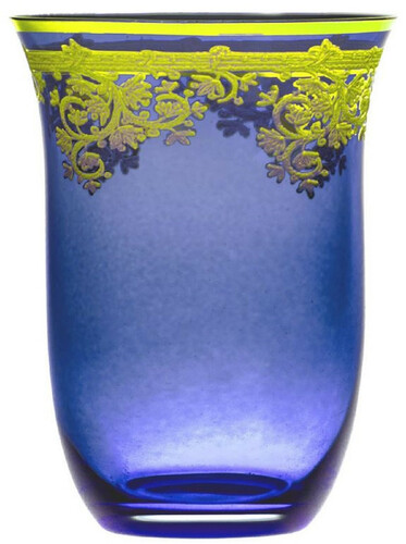 Casa Padrino Luxus Barock Wasserglas 6er Set Blau / Gold  9 x H. 12 cm - Handgefertigte und handbemalte Wassergl�ser - Biergl�ser - Weingl�ser - Hotel & Restaurant Accessoires - Luxus Qualit�t