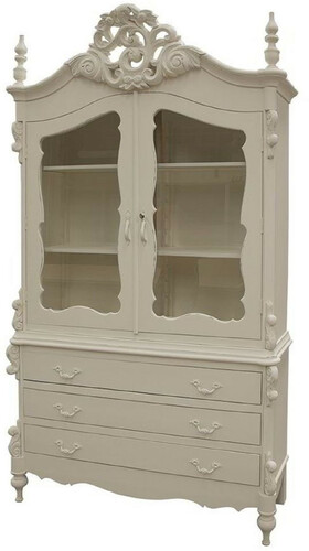 Casa Padrino Luxus Landhausstil K�chenschrank Antik Cremefarben 150 x 60 x H. 255 cm - Handgefertigter Massivholz Schrank mit 2 Glast�ren und 3 Schubladen - Landhausstil K�chen M�bel - Luxus Qualit�t