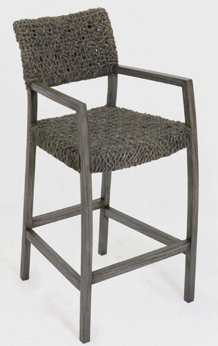 Casa Padrino Luxus Barstuhl mit Armlehnen Grau 55 x 64 x H. 114 cm - Massivholz Stuhl mit edlem Rattangeflecht - Luxus Massivholz Bar M�bel