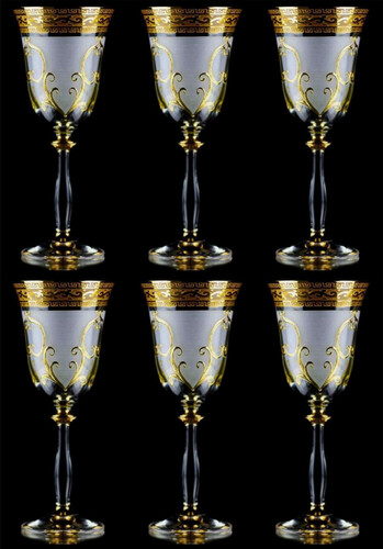 Casa Padrino Luxus Barock Lik�rglas 6er Set Wei� / Gold  5,5 x H. 17 cm - Handgefertigte und handbemalte Lik�rgl�ser - Hotel & Restaurant Accessoires - Luxus Qualit�t