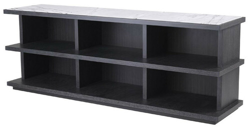 Casa Padrino Luxus Regalschrank Anthrazitgrau / Wei� / Fliederfarben 220 x 55 x H. 80 cm - Edler Massivholz Schrank mit 3 Regalen und Marmorplatten - Luxus Wohnzimmer M�bel