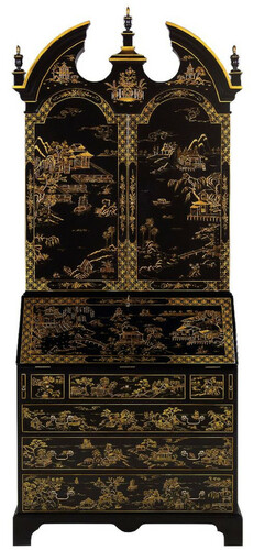 Casa Padrino Luxus Barock Sekret�r Schreibtisch Schrank im chinesischen Stil Schwarz / Gold 104 x 58 x H. 238 cm - Prunkvoller Massivholz B�roschrank - Edle Barock B�rom�bel