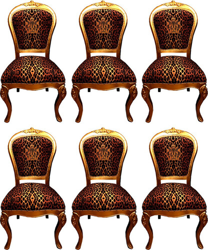 Pomp��s by Casa Padrino Luxus Barock Esszimmerst�hle Krone mit Glitzersteinen Leopard / Gold - Esszimmer Set - 6 Pomp��se Barock St�hle designed by Harald Gl��ckler