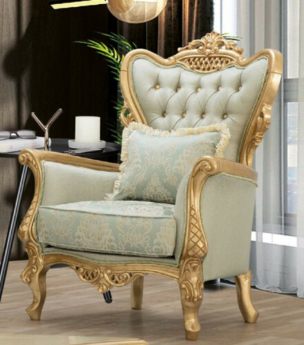 Casa Padrino Luxus Barock Sessel Hellgr�n / Gold - Handgefertigter Wohnzimmer Sessel mit elegantem Muster und Glitzersteinen - Barock Wohnzimmer M�bel - Edel & Prunkvoll