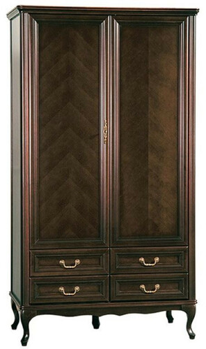 Casa Padrino Luxus Jugendstil Schlafzimmerschrank Dunkelbraun 114,5 x 60 x H. 206 cm - Massivholz Kleiderschrank mit 2 T�ren und 4 Schubladen - Barock & Jugendstil Schlafzimmer M�bel