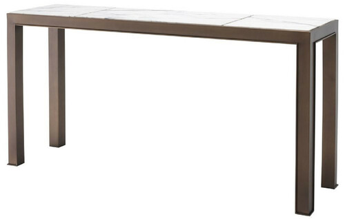 Casa Padrino Luxus Konsole Antik Messingfarben / Wei� / Lila 150 x 40 x H. 76,5 cm - Edelstahl Konsolentisch mit Marmorplatten - Luxus Wohnzimmer M�bel