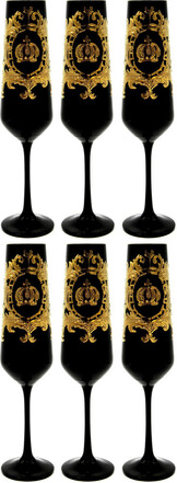 Pomp��s by Casa Padrino Luxus Champagner Glas Set Schwarz / Gold  6 x H. 25 cm - Gl�ser mit 24 Karat Vergoldung - Pomp��se Gl�ser designed by Harald Gl��ckler