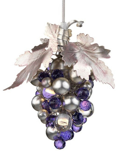 Casa Padrino Luxus LED Kronleuchter Weintrauben Silber / Lila  13 x H. 21 cm - Moderner Metall Kronleuchter mit hochwertigem Murano Glas und Swarovski Kristallglas - Luxus Kollektion