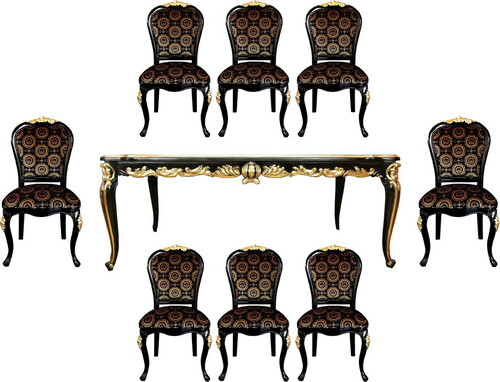 Pomp��s by Casa Padrino Barock Luxus Esszimmer Set Krone - Pomp��ser Barock Esstisch mit Glasplatte und 8 St�hlen designed by Harald Gl��ckler - Esszimmer M�bel im Barockstil
