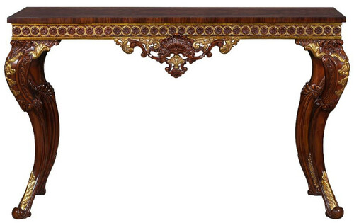 Casa Padrino Luxus Barock Konsole Dunkelbraun / Gold - Handgefertigter Massivholz Konsolentisch im Barockstil - Edel & Prunkvoll
