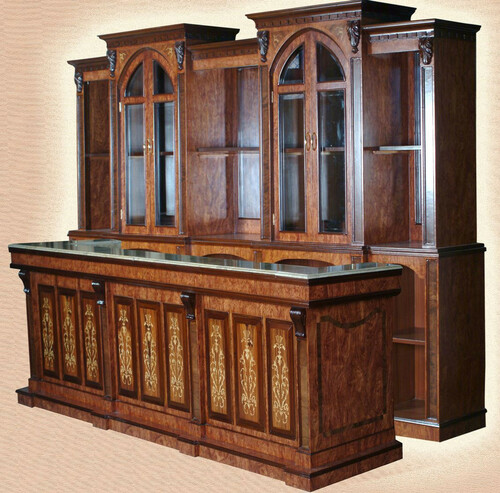 Casa Padrino Luxus Massivholz Bar mit Marmorplatte Dunkelbraun / Braun / Cremefarben 381 x H. 251,5 cm - Luxus Hotel & Restaurant Massivholz Bar Mbel