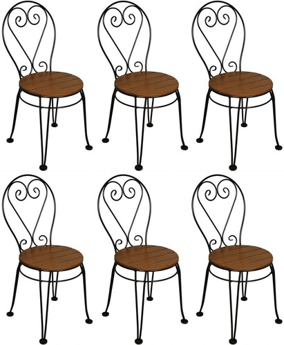 Casa Padrino Jugendstil Gartenstuhl 6er Set Braun / Schwarz 40 x 40 x H. 92 cm - Elegante Schmiedeeisen St�hle mit Massivholz Sitzfl�che - Nostalgische Garten & Gastronomie M�bel