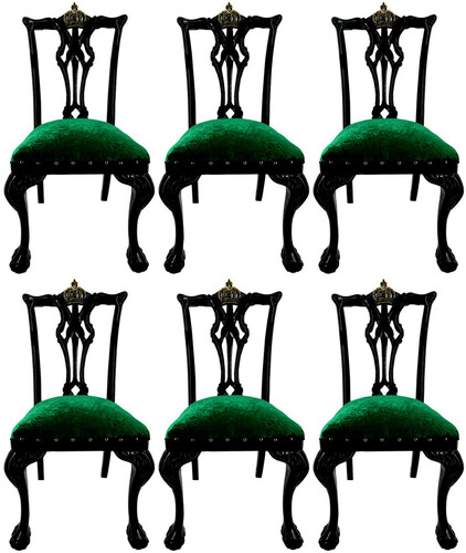 Pomp��s by Casa Padrino Luxus Barock Esszimmerst�hle Gr�n Bouquet Muster / Schwarz / Gold - Pomp��se Barock St�hle designed by Harald Gl��ckler - 6 Esszimmerst�hle - Barock Esszimmer M�bel