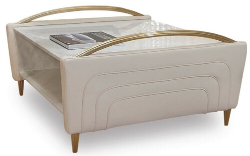 Casa Padrino Luxus Couchtisch Wei� / Elfenbeinfarben / Gold - Quadratischer Wohnzimmertisch mit italienischem Carrara Marmor und Echtleder - Wohnzimmer M�bel - Luxus Qualit�t - Made in Italy