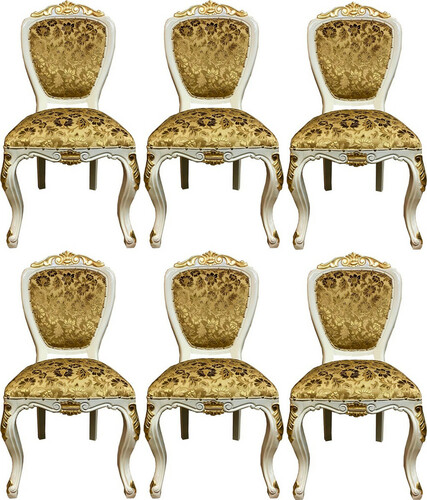 Pomp��s by Casa Padrino Luxus Barock Esszimmerst�hle Gold Bouquet Muster / Creme-Wei� / Gold - Pomp��se Barock St�hle designed by Harald Gl��ckler - 6 Esszimmerst�hle - Barock Esszimmer M�bel