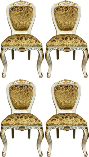 Pomp��s by Casa Padrino Luxus Barock Esszimmerst�hle Gold Bouquet Muster / Creme-Wei� / Gold - Pomp��se Barock St�hle designed by Harald Gl��ckler - 4 Esszimmerst�hle - Barock Esszimmer M�bel