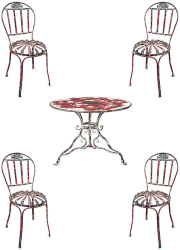 Casa Padrino Jugendstil Schmiedeeisen Gartenm�bel Set Antik Rot / Wei� - 1 Garten Tisch & 4 Garten St�hle - Barock & Jugendstil Garten & Gastronomie M�bel