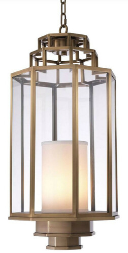 Casa Padrino Luxus H�ngeleuchte Antik Messingfarben / Cremefarben  32,5 x H. 69 cm - Luxus Hotel & Restaurant Laterne - Luxus Kollektion