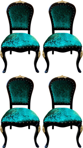 Pomp��s by Casa Padrino Luxus Barock Esszimmerst�hle Gr�n Muster / Schwarz / Gold - Pomp��se Barock St�hle designed by Harald Gl��ckler - 4 Esszimmerst�hle - Barock Esszimmer M�bel