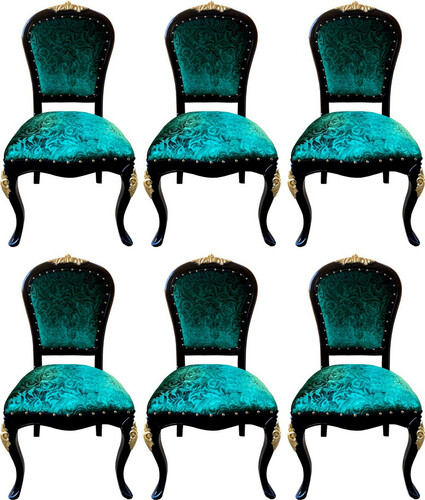 Pomp��s by Casa Padrino Luxus Barock Esszimmerst�hle Gr�n Muster / Schwarz / Gold - Pomp��se Barock St�hle designed by Harald Gl��ckler - 6 Esszimmerst�hle - Barock Esszimmer M�bel