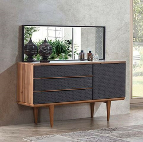 Casa Padrino Luxus Schlafzimmer Set Braun / Grau / Schwarz - 1 Luxus Kommode & 1 Luxus Wandspiegel - Moderne Schlafzimmer M�bel - Luxus Kollektion