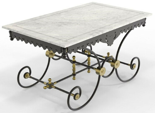 Casa Padrino Jugendstil Gartentisch Wei� / Schwarz / Messing 130 x 80 x H. 75 cm - Nostalgischer Schmiedeeisen Garten & Terrassen Tisch mit Marmorplatte - Jugendstil Garten & Terrassen M�bel