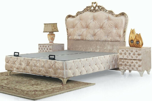 Casa Padrino Luxus Barock Schlafzimmer M�bel Set Beige / Cremefarben / Braun - Verschiedene Gr��en - 1 Barock Doppelbett & 2 Barock Nachtkommoden - Barock Schlafzimmer & Hotel M�bel