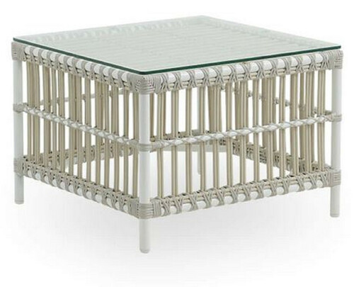 Casa Padrino Luxus Gartentisch Wei� / Grau 60 x 60 x H. 43 cm - Wetterbest�ndiger Garten & Terrassen Beistelltisch mit Glasplatte - Moderne Garten & Terrassen M�bel - Luxus Kollektion