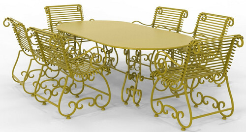 Casa Padrino Jugendstil Schmiedeeisen Gartenm�bel Set - Verschiedene Farben - 1 Ovaler Gartentisch & 6 Gartenst�hle mit Armlehnen - Jugendstil Schmiedeeisen Garten & Terrassen M�bel 