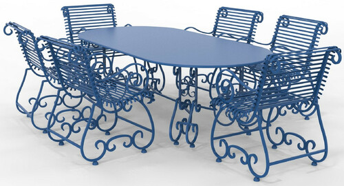 Casa Padrino Jugendstil Schmiedeeisen Gartenm�bel Set - Verschiedene Farben - 1 Ovaler Gartentisch & 6 Gartenst�hle mit Armlehnen - Jugendstil Schmiedeeisen Garten & Terrassen M�bel 