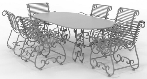 Casa Padrino Jugendstil Schmiedeeisen Gartenm�bel Set - Verschiedene Farben - 1 Ovaler Gartentisch & 6 Gartenst�hle mit Armlehnen - Jugendstil Schmiedeeisen Garten & Terrassen M�bel 