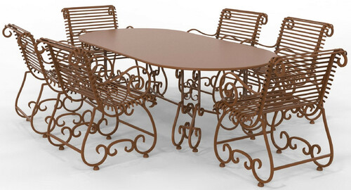 Casa Padrino Jugendstil Schmiedeeisen Gartenm�bel Set - Verschiedene Farben - 1 Ovaler Gartentisch & 6 Gartenst�hle mit Armlehnen - Jugendstil Schmiedeeisen Garten & Terrassen M�bel 