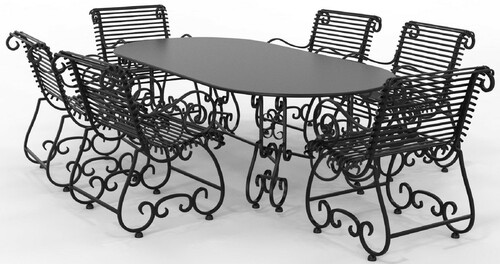 Casa Padrino Jugendstil Schmiedeeisen Gartenm�bel Set - Verschiedene Farben - 1 Ovaler Gartentisch & 6 Gartenst�hle mit Armlehnen - Jugendstil Schmiedeeisen Garten & Terrassen M�bel 