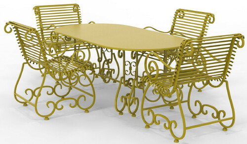 Casa Padrino Jugendstil Schmiedeeisen Gartenm�bel Set - Verschiedene Farben - 1 Ovaler Gartentisch & 4 Gartenst�hle mit Armlehnen - Jugendstil Schmiedeeisen Garten & Terrassen M�bel 