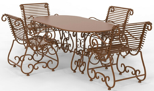 Casa Padrino Jugendstil Schmiedeeisen Gartenm�bel Set - Verschiedene Farben - 1 Ovaler Gartentisch & 4 Gartenst�hle mit Armlehnen - Jugendstil Schmiedeeisen Garten & Terrassen M�bel 