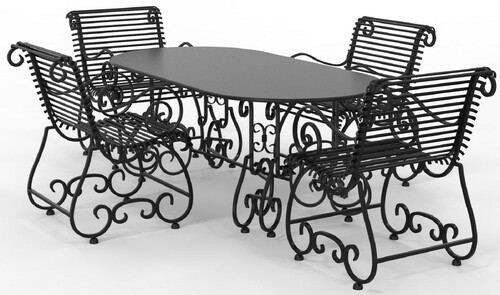 Casa Padrino Jugendstil Schmiedeeisen Gartenm�bel Set - Verschiedene Farben - 1 Ovaler Gartentisch & 4 Gartenst�hle mit Armlehnen - Jugendstil Schmiedeeisen Garten & Terrassen M�bel 