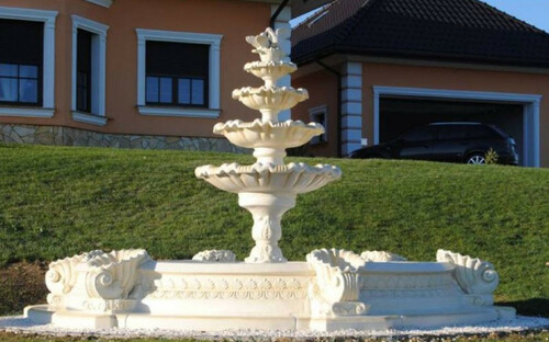 Casa Padrino Barock Garten Deko Springbrunnen Wei�  445 x H. 213 cm - Prunkvoller Gartenbrunnen im Barockstil - Stein Brunnen mit Umrandung - Barock Garten & Terrassen Deko Accessoires