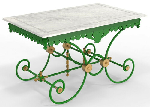 Casa Padrino Jugendstil Gartentisch 130 x 80 x H. 75 cm - Verschiedene Farben - Nostalgischer Schmiedeeisen Garten & Terrassen Tisch mit Marmorplatte - Jugendstil Garten & Terrassen M�bel