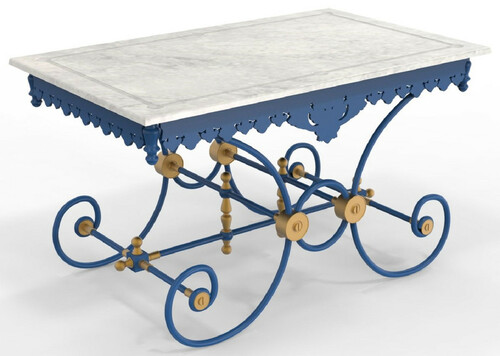 Casa Padrino Jugendstil Gartentisch 130 x 80 x H. 75 cm - Verschiedene Farben - Nostalgischer Schmiedeeisen Garten & Terrassen Tisch mit Marmorplatte - Jugendstil Garten & Terrassen M�bel 