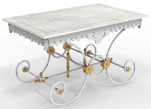 Casa Padrino Jugendstil Gartentisch 130 x 80 x H. 75 cm - Verschiedene Farben - Nostalgischer Schmiedeeisen Garten & Terrassen Tisch mit Marmorplatte - Jugendstil Garten & Terrassen M�bel 