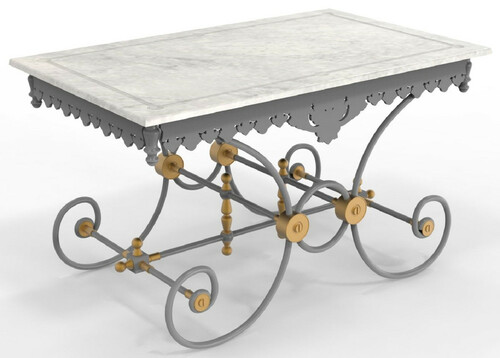 Casa Padrino Jugendstil Gartentisch 130 x 80 x H. 75 cm - Verschiedene Farben - Nostalgischer Schmiedeeisen Garten & Terrassen Tisch mit Marmorplatte - Jugendstil Garten & Terrassen M�bel 