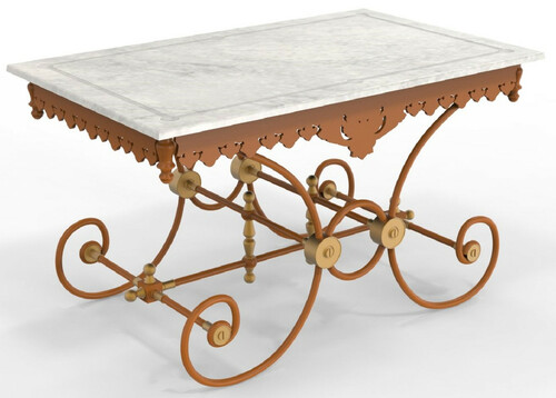 Casa Padrino Jugendstil Gartentisch 130 x 80 x H. 75 cm - Verschiedene Farben - Nostalgischer Schmiedeeisen Garten & Terrassen Tisch mit Marmorplatte - Jugendstil Garten & Terrassen M�bel 