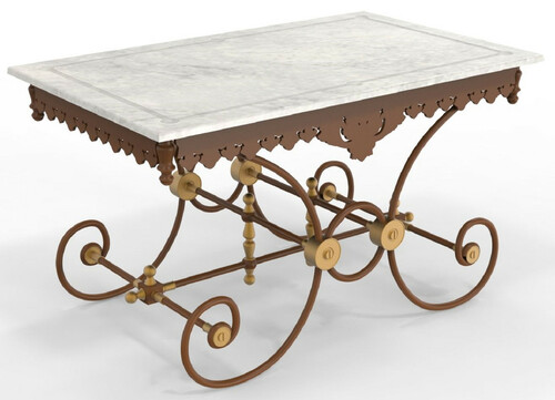 Casa Padrino Jugendstil Gartentisch 130 x 80 x H. 75 cm - Verschiedene Farben - Nostalgischer Schmiedeeisen Garten & Terrassen Tisch mit Marmorplatte - Jugendstil Garten & Terrassen M�bel 